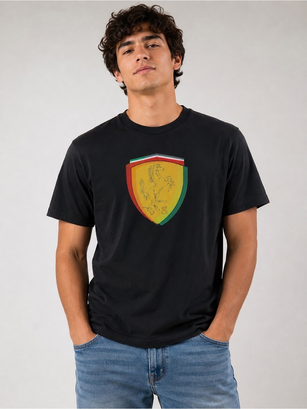 Ferrari Black T shirt with Yellow Shield Emblem